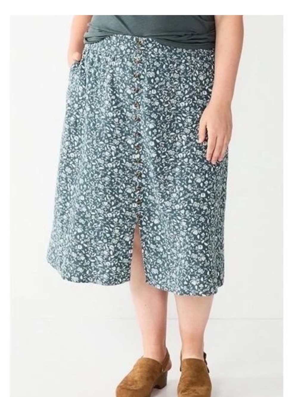 Sonoma Black Floral Button-Front Midi Skirt